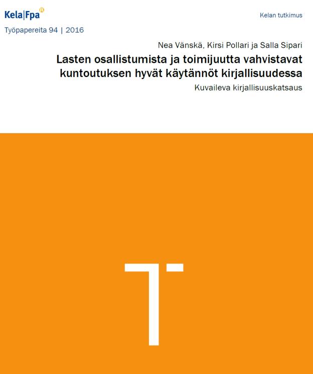 Julkaisuja Sipari S. Vänskä N. & Pollari K. Lapsen oikeus osallistua kuntoutukseensa LOOK- hanke. Kuntoutus 2015;1:54-56. Vänskä N. Sipari S. & Pollari K. Lapsella on oikeus olla aktiivinen toimija kuntoutuksessaan.