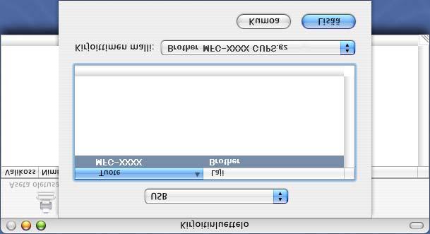 Vaihe 2 USB-kaapelin käyttäjät E Valitse MFC-XXXX (XXXX on käyttämäsi mallin nimi) ja osoita sen jälkeen Lisää. G Asenna Presto! PageManager -ohjelma osoittamalla Presto!