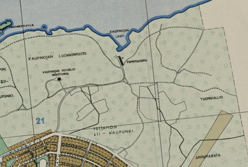 Tampereen kaupunki: Kaupinojan vesilaitoksen asemakaavamuutos nro 8506 6 Kartta 5. Ote vuoden 1939 Tampereen kaupungin asemakartasta.