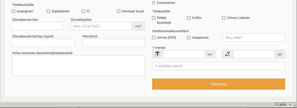 Kuuloliitto ry TIETOJENKERUULOMAKKEEN sivu 9(9) Lopuksi, muista valita sivun alaosasta nappi "Tallenna" Tilatietojen tarkastelu ja täydentäminen Voit tarkastella ja täydentää tai korjata itse luomasi