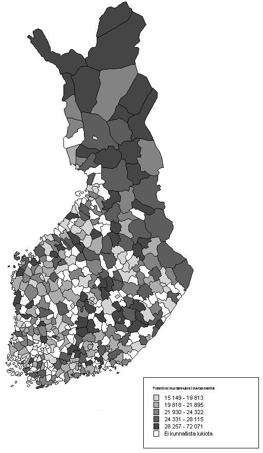 2. Indikaattorit koulutusmuodoittain Lukiokoulutus Lukiokoulutuksen todelliset kustannukset (mk/opiskelija) vuonna 1999 (vain kunnalinen lukiokoulutus) Todelliset kustannukset