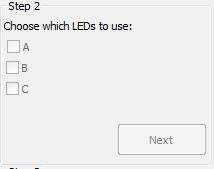 Valintaruutua A vastaavat valot ovat laitteessa näytteeseen nähden matalimmalla olevat led-valot, valintaruutua B vastaavat led-valot ovat keskikorkeudella paperiin nähden ja valintaruutua C