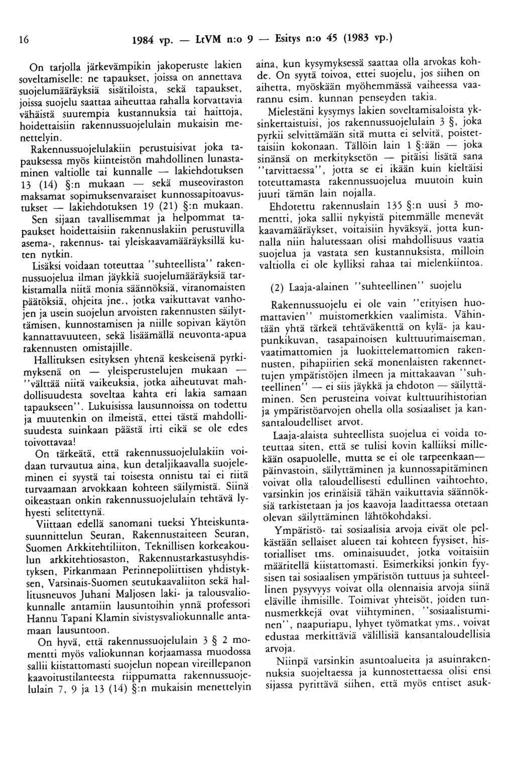 16 1984 vp. - LtVM n:o 9 - Esitys n:o 45 (1983 vp.