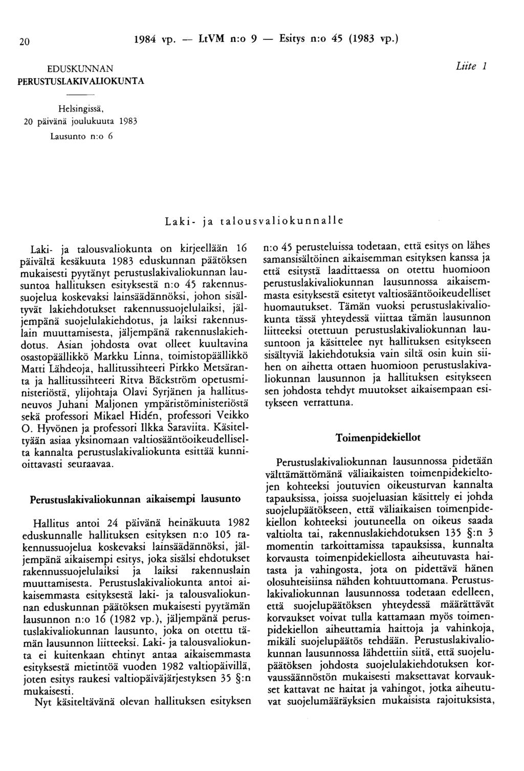 20 1984 vp. - LtVM n:o 9 - Esitys n:o 45 (1983 vp.