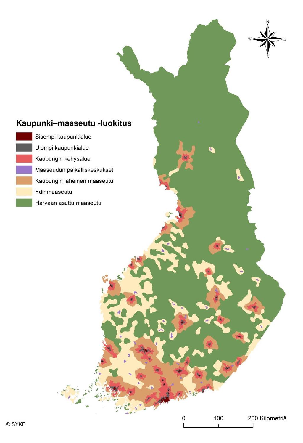 Kuva 1. Kaupunki maaseutu luokitus.