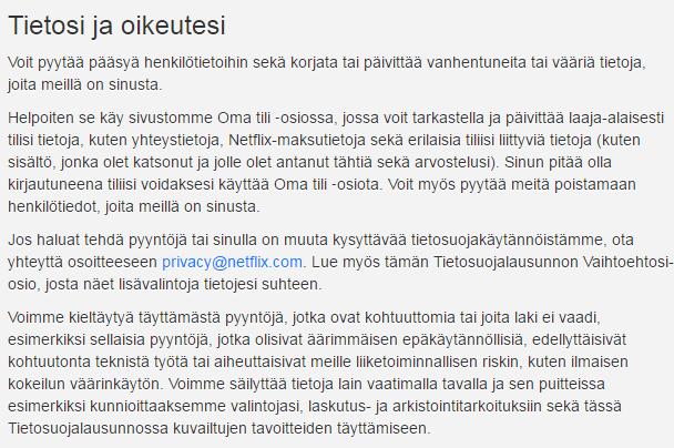 Käyttäjän oikeudet 1. Pääsy tietoihin 2. Tietojen oikaisu 3. Oikeus poistoon 4.