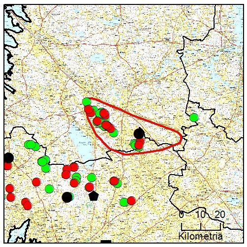 näytteet 31 kpl (31.8.2016-6.2.2017), 8 eri susiyksilöä Kuolleet 1 kpl, RK poikkeuslupa (5.2.2017) Kuva 10.