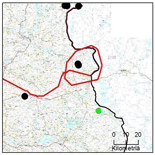 43 34. Kuivajärven rajareviiri (Kainuu) Yksilömääräarvio: 3 Tassu- Laumahav: 5.10.2016-1.12.