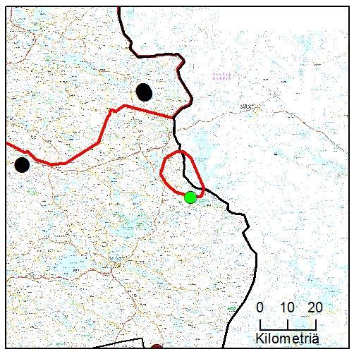 mitattu (pieni) 2017: 2 havainto, 2 yksilöä (Suomen puolinen alue) 1 kpl (13.2.2017), 1 susiyksilö Ei Ei - rvio perustuu vähäiseen havaintomäärään.