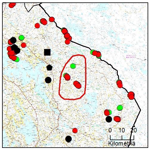 koko 710 km 2 DN näytteet 7 kpl (26.1.-16.2.2017), 2 eri susiyksilöä Kuolleet Ei Kuva 46.