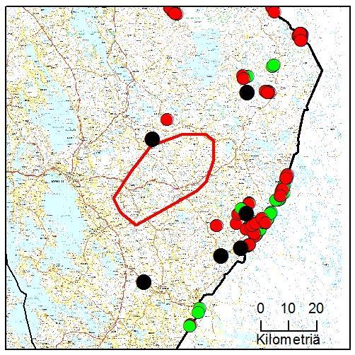 8.2016-19.2.2017 2016: 7 havaintoa, 3-4 yksilöä 2017: 2 havaintoa, 4