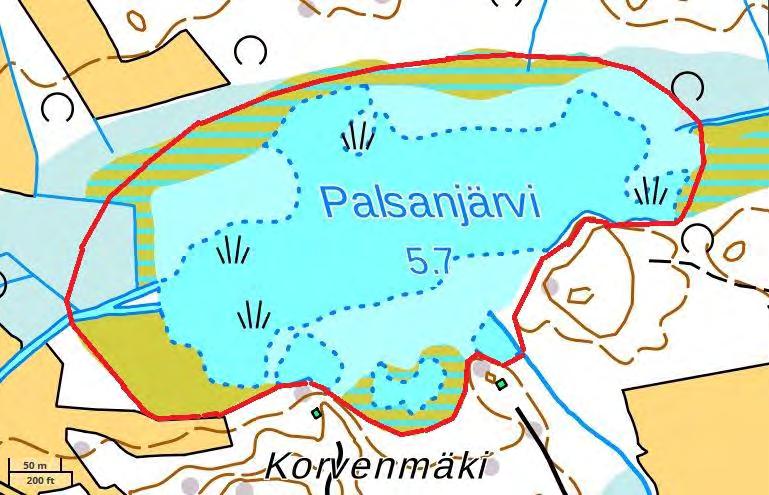 Kartta 38. Palsanjärven kosteikkoalue 42. Kaitajärvi Häähänkylän kaakkoispuolella on pitkä ja kapea Kaitajärvi. Arvo: paikallisesti arvokas lintujärvi. Ks. myös Linnusto s.