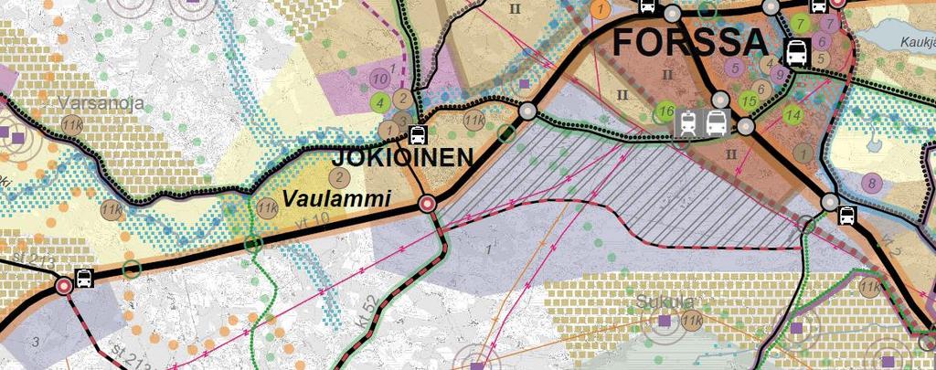 Rakennetarkastelu sisältää sekä ennakoivia kehitettäviä alueita että olemassa olevan rakenteen kehittämisen kannalta keskeisiä aluevarauksia.