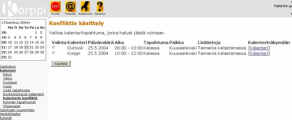 Kuva 15. Sivu conflicts.jsp konfliktien listaamiseksi.