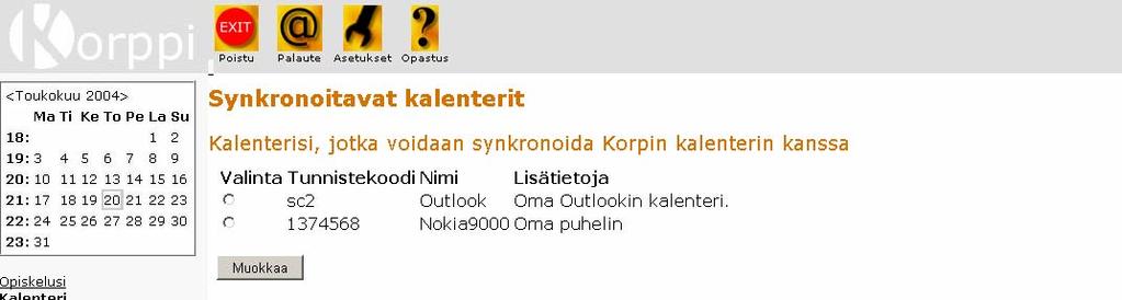 5.6 Kalenterin tunnistetietojen muokkaus Konfliktienhallintaosaan toteutettiin myös kuvan 22 sivu, jossa voidaan