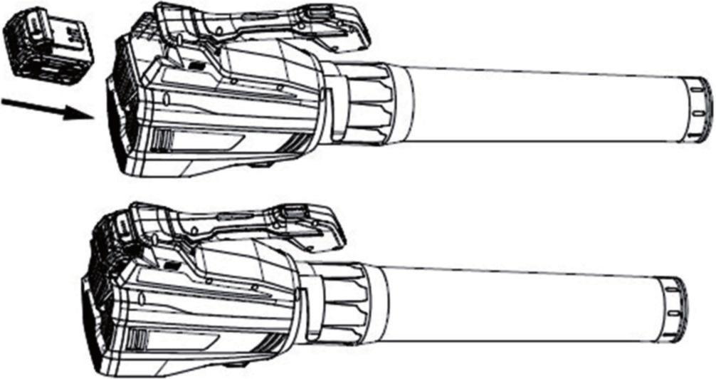 Das Blasrohr anbringen Den Akku einsetzen DEUTSCH Start, Stopp und Geschwindigkeitseinstellung 1.
