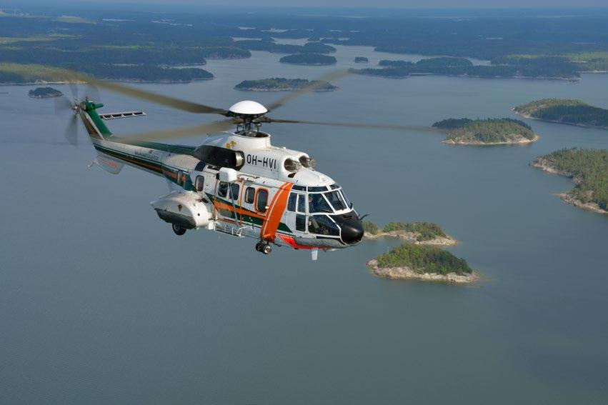 Kuva 5 Rajavartiolaitoksen helikopteri valvontatyössä (Katsuhiko Tokunaga). vartiolaitoksen valvontavastuulla olevien lakien mukaisten rikkomusluonteisten tekojen tutkintaa.