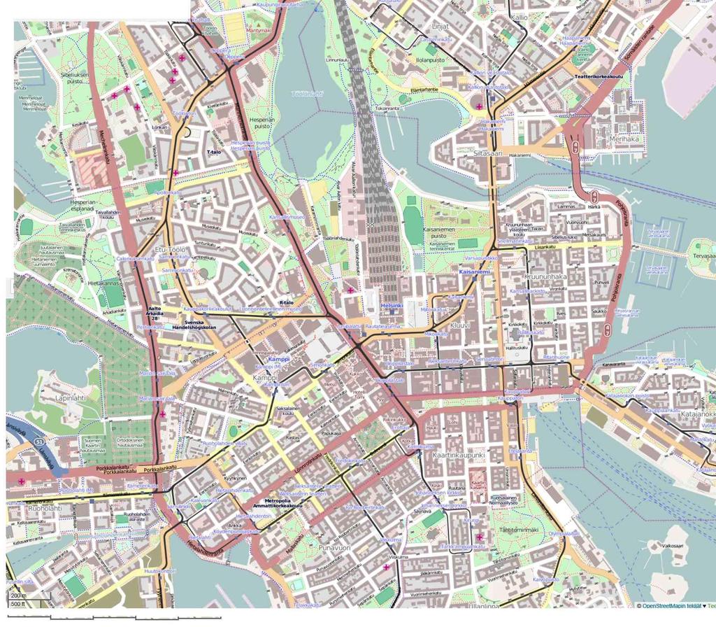 KAUPUNKIJÄRJESTELMÄT - CITY FABRICS Kaupunki 1 km Helsinki Sisempi jalankulkukaupunki JÄRJESTELMIEN ALUEET JA MITOITTAVAT KEHÄT 1 km Järjestelmiä mitoittavat kehät: 250 m