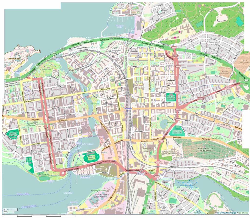 KAUPUNKIJÄRJESTELMÄT - URBAN FABRICS Kaupunki 1 km Tampere 2014 KAUPUKIJÄRJESTELMIEN ALUEET Jalankulkukaupunki Ydinalue (0-1 km) Kortteleiden rauhoittamisen suunnitelma 1 km CBD kolmen