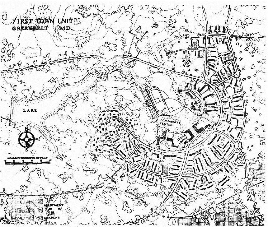 KOLME KAUPUNKIJÄRJESTELMÄÄ Kaupunginosa 500 m Tunnistaminen BUSSIKAUPUNGINOSA Kävelyvyöhykkeitä mitoittavat kehät Greenbelt, Washington 1937 300 m 500 m 700 m Kaupunginosan kävelyvyöhykkeitä