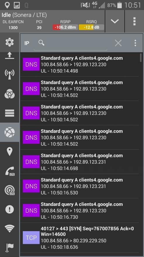 26 4.3.6 IP-monitori IP-monitori esittää otsikkotietoja HTTP, FTP, TCP, DNS ja ICMP-paketeista. Monitorin asetuksista voidaan poistaa haluttuja protokollia listasta.