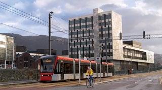Kuva: Bergenin kaupunkirakenne täydentyy raitiotien mukaisesti. Kuvassa Bergenin korkeakoulun Kronstadin kampus. Kuvalähde: http://vircamp.net/for-partners/. Pariisiin nähden.