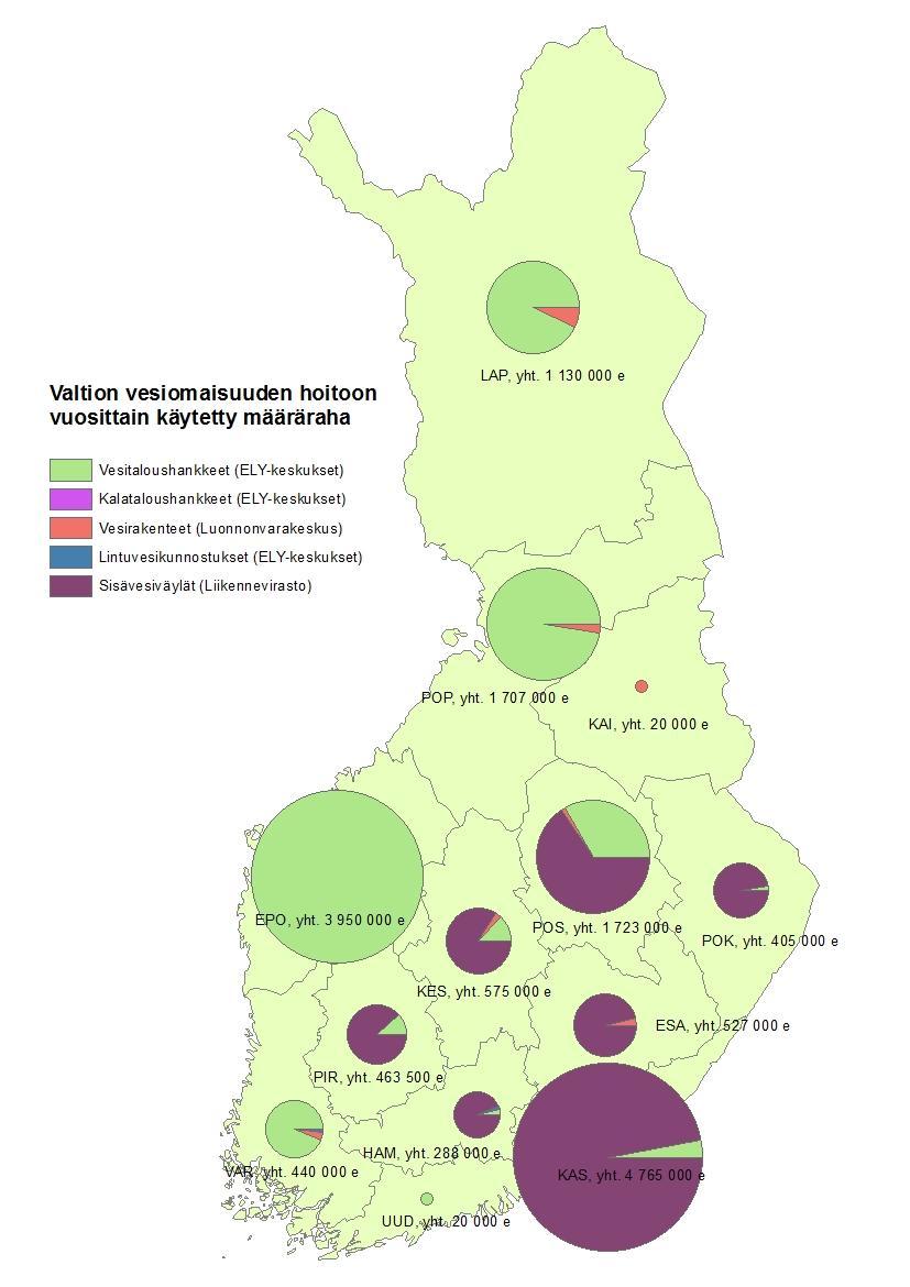 sia, mutta antavat suuntaa-antavan kuvan tilanteesta vuonna 2014. Jatkotarkastelujen helpottamiseksi kaikkien toimijoiden määrärahat arvioitiin ELY-keskuskohtaisesti (liite 8 ja kuva 4).