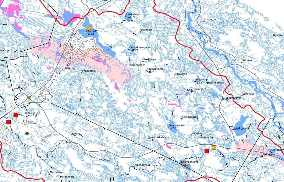 Ongelmia Jäälinojan vesistössä Jäälinjärvi: Löyhä pohjasedimentti Limalevä 38 km Kalastorakenne 2 Korteoja 8,4 km 2 Kokko-oja Saarisenoja 15 km2 28 km 2 Muuttunut