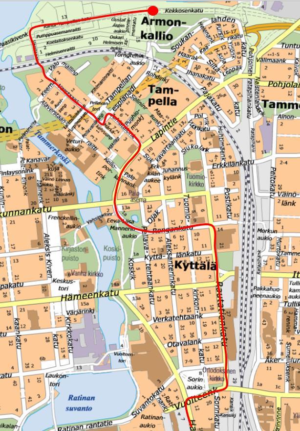 26 Reitin pituudeksi tulee n. 9 km ja matka-ajaksi n. 30min/sivu kierroksen ajoaika on 60 minuuttia ja kierros voidaan toteuttaa esim.