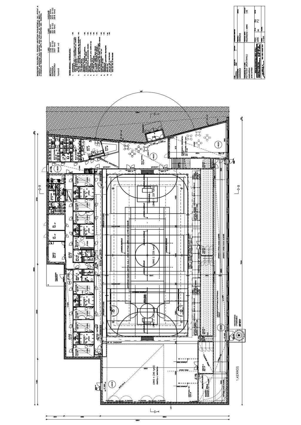 34 Huittisten liikuntahalli Pohjapiirrustus 1.