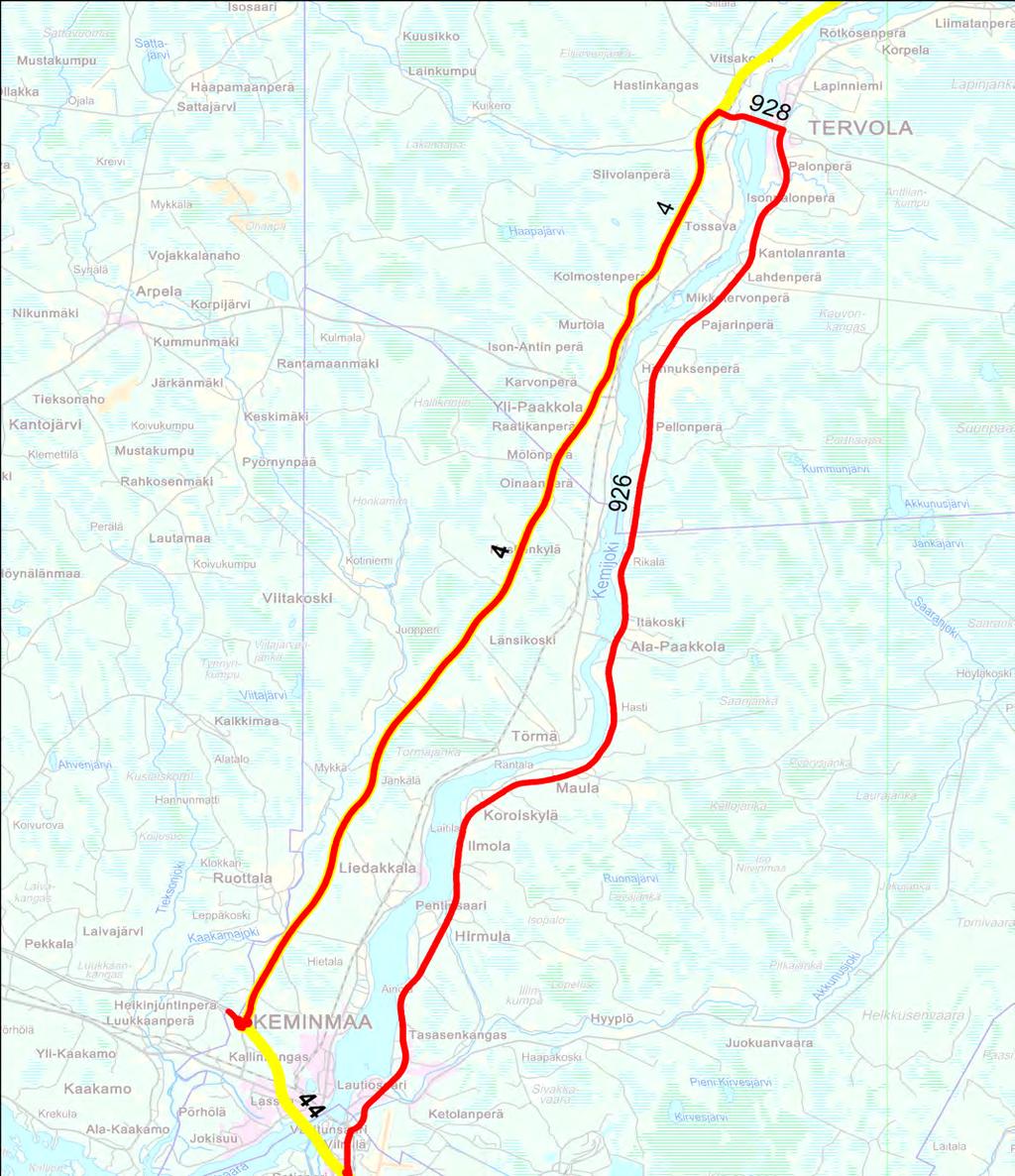 Liite 6 Varareittien liikenteenohjauskuvat Valtatie 4 Kemin kohdalla OHJAUS, LIITE 8 OHJAUS, LIITE 8 VARAREITTI : 4Kemi27 PAATTIO (39) - KALLINKANGAS SEKTORI: Raskas liikenne ok Varareitin pituus