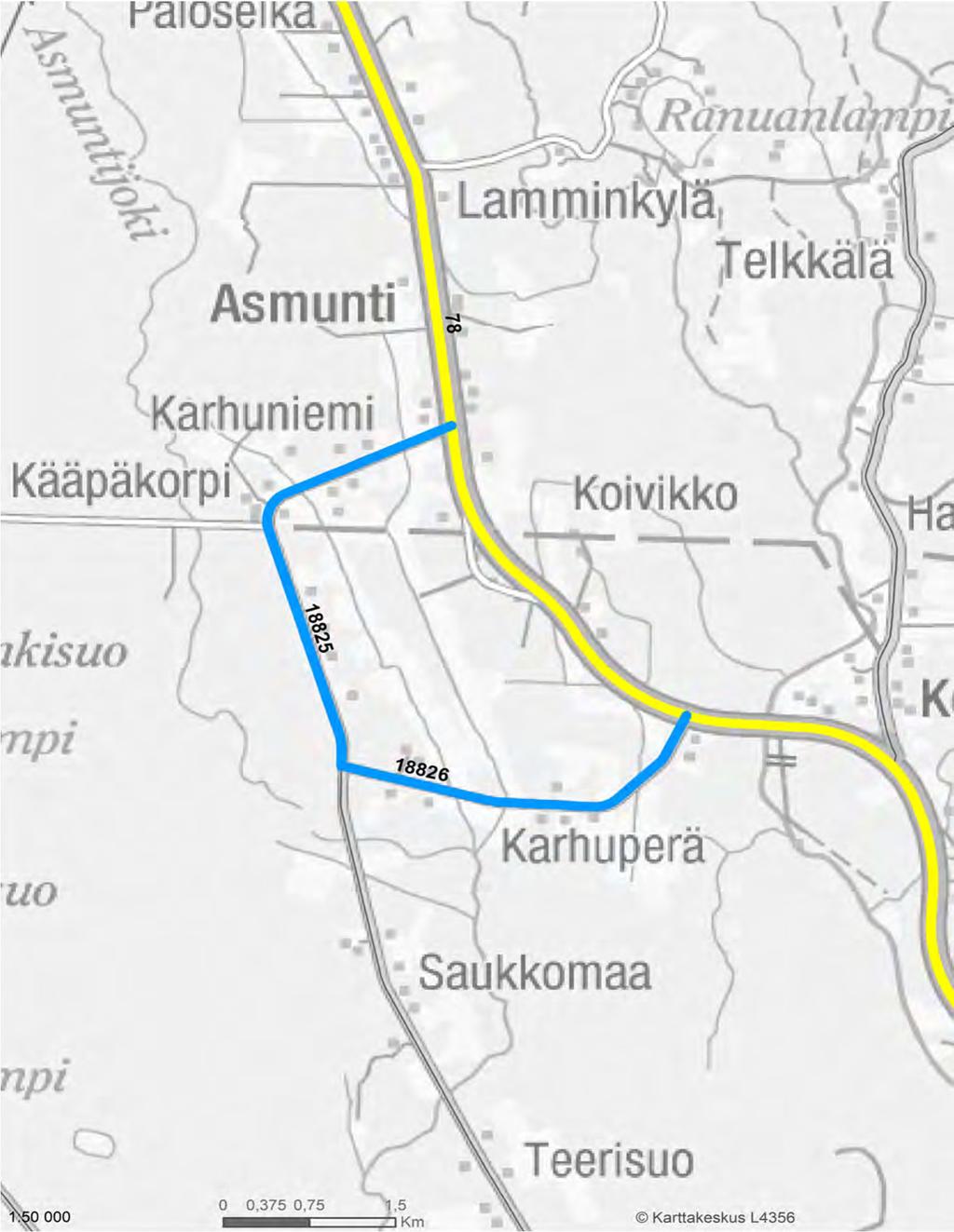 Varareittien liikenteenohjauskuvat Kantatie 78 Liite 6 VARAREITTI : 78R54 KARHUSUO - ASMUNTI SEKTORI: 78/209b -