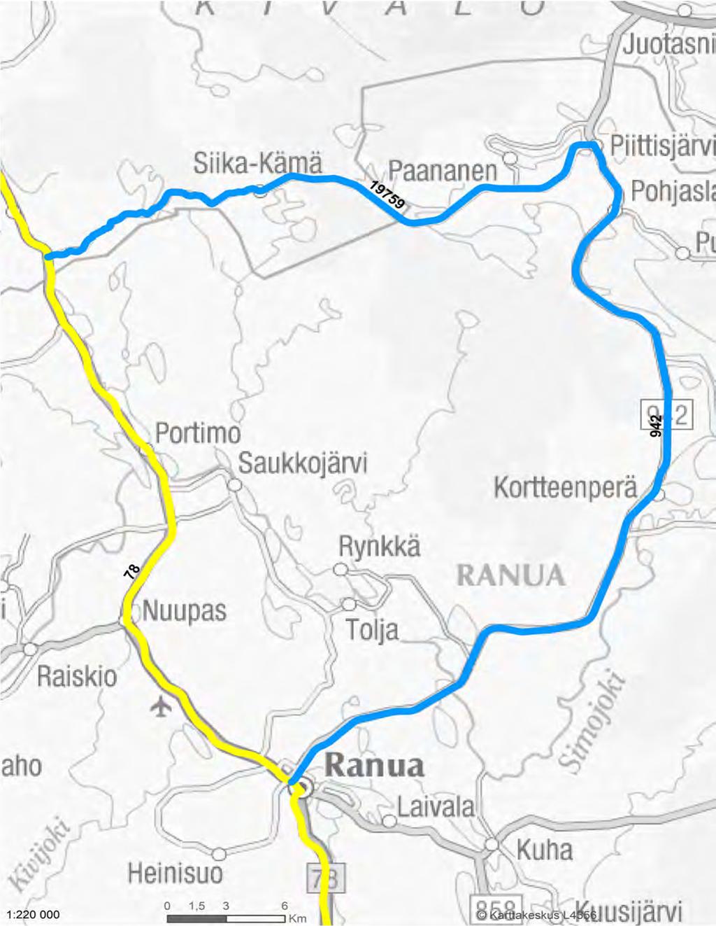 Varareittien liikenteenohjauskuvat Kantatie 78 Liite 6 VARAREITTI : 78R60 RANUA P - SAARIJÄRVI SEKTORI: 78/213a - 78/218a Varareitin