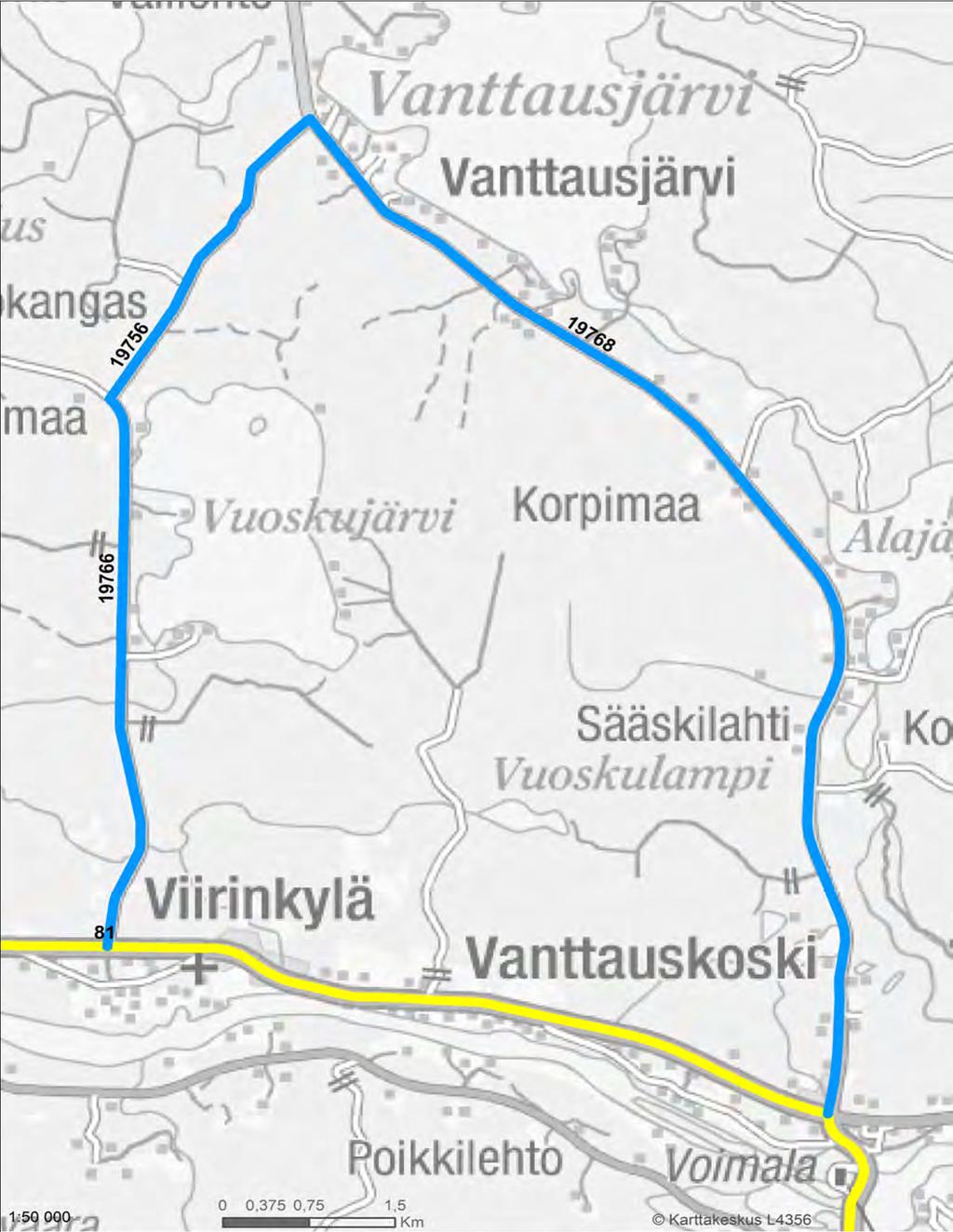 Liite 6 Varareittien liikenteenohjauskuvat Kantatie 81 VARAREITTI : 81R17 VUOSKUJÄRVENTIEN LIITTYMÄ - VANTTAUSKOSKI SEKTORI: