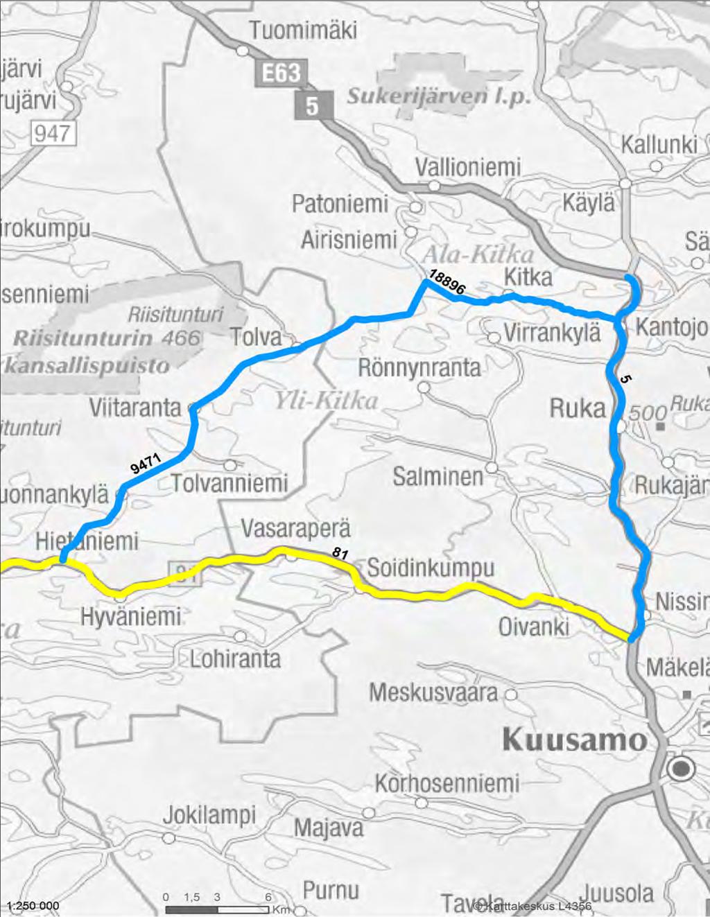 Varareittien liikenteenohjauskuvat Kantatie 81 Liite 6 VARAREITTI : 81R31 MOURUSALMI - RANTALAHTI SEKTORI: 81/27a -