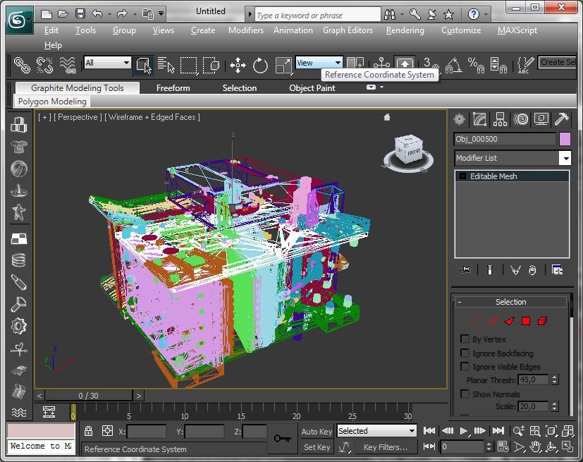 8.2.2 Rhinoceros 3Ds Max ei ymmärrä STEP-malleja, joten niiden kohdalla malli tuli muuntaa toiseen muotoon Rhinoceros-ohjelmassa. Tallentaminen tapahtui yksinkertaisesti file->save as-valikosta.