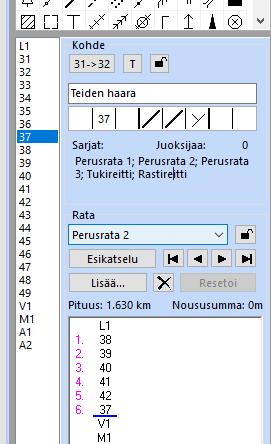 Ratakohteiden lisääminen radalle Ratakohteet tulee olla luotuina etukäteen. Valitaan oikeasta reunasta otsikon Rata alta rata, jolle ratakohteita lisätään.