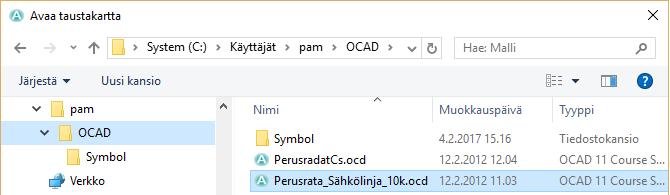 Kartta valitaan ylävalikosta Taustakartta -> Avaa.