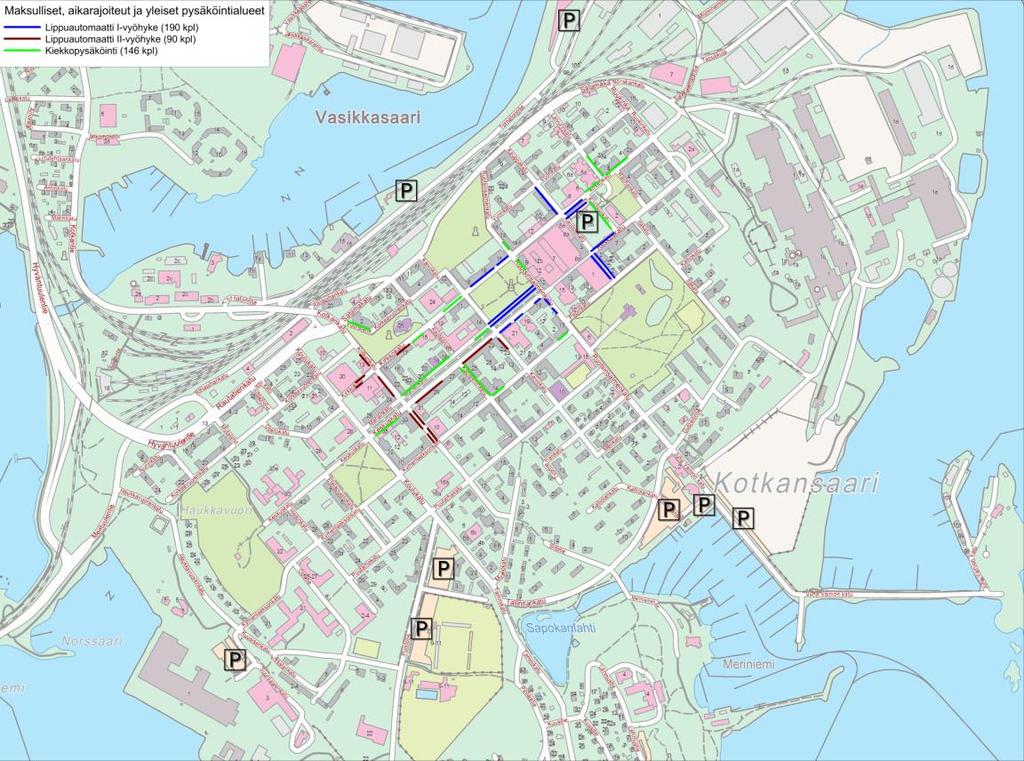 Kotkan keskustan liikennesuunnitelma 15 (60) tuu loppujen lopuksi kohtalaisen tasaisesti keskustan katuverkolle. Havainto viestii osittain katuverkon jäsentelyn puutteellisuudesta.