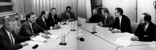 KUVAT: ARTO KUJALA Yleissitovan työehtosopimuksen neuvottelutuloksen ja Finnair Oyj:tä koskevan sopimuksen allekirjoitustilaisuus IAU:n toimistolla 10.12.1997.