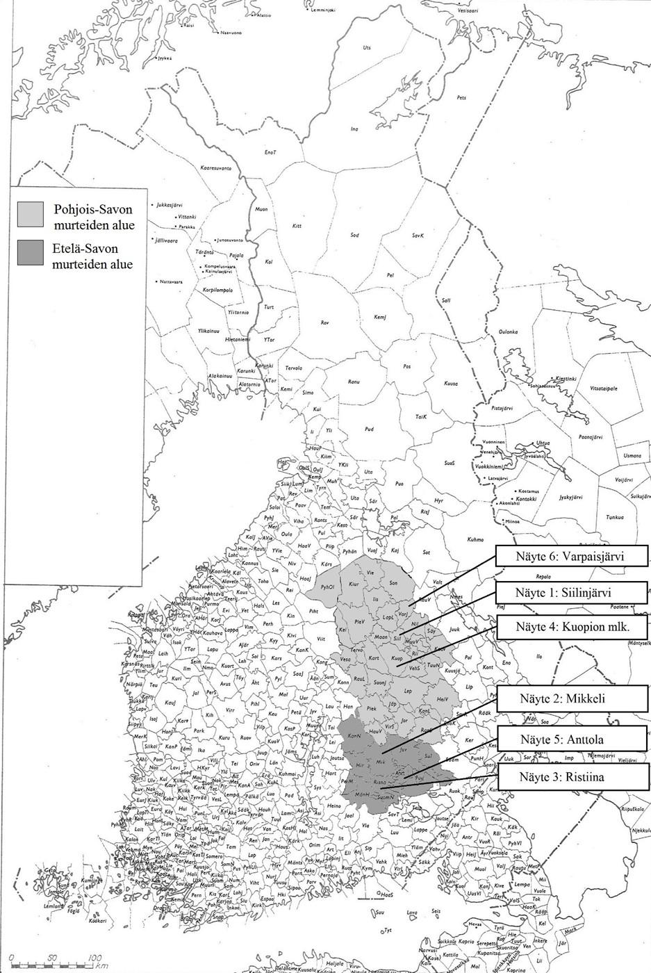 Kartta 1: Etelä- ja Pohjois-Savon