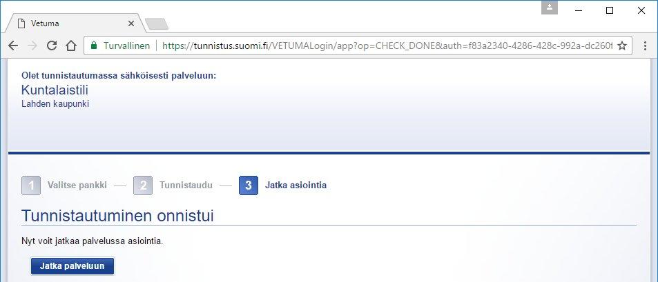 6. Paina Jatka Palveluun -painiketta. 7. Seuraavalla sivulla näkyvät nimesi, syntymäaikasi sekä osoitteesi. Lisää tietoihin sähköpostiosoitteesi ja tarvittaessa puhelinnumerosi.