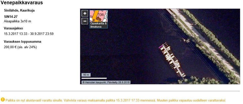 10. Tämän jälkeen aukeavalta sivulta voit tarkastaa veneen ja varaajan tiedot.