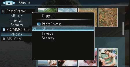 [Play Inserted Content] : tallennuslaitteen valokuvien toistaminen [Browse] : tallennuslaitteen valokuvien selaaminen [Transfer]: tallennuslaitteen valokuvien