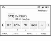 22 Radio Asemaluettelot Asemaluetteloissa ovat valittavana kaikki nykyisellä vastaanottoalueella vastaanotettavat radioasemat. Näytä aktiivisen aaltoalueen asemaluettelo valitsemalla Luettelo.