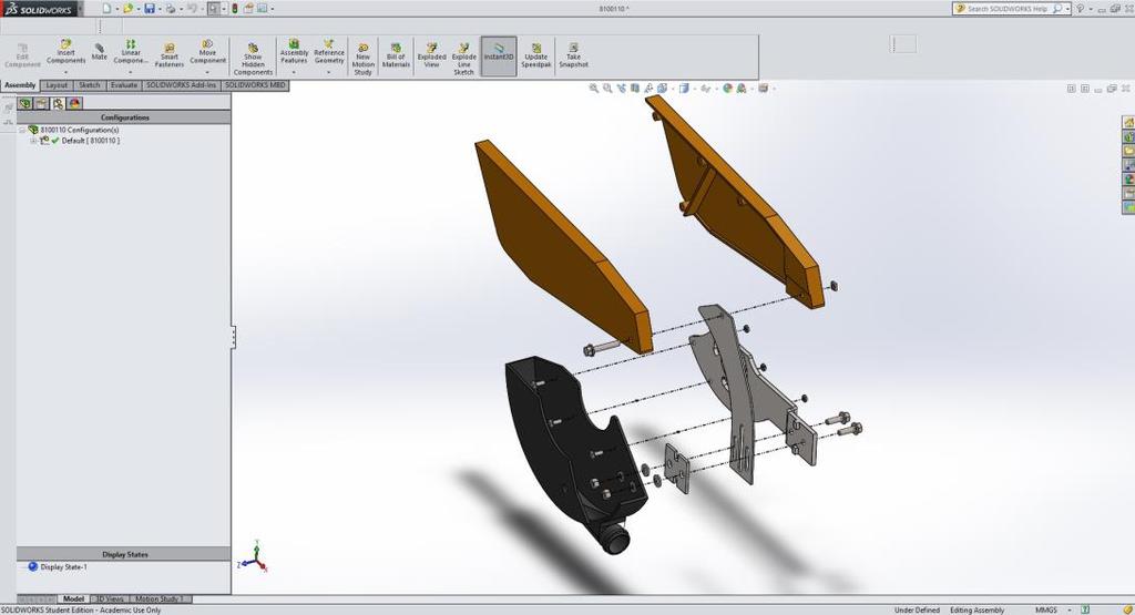 25 5.3 Kokoonpano-ohjeet (työohjeet) SolidWorksillä voi luoda räjäytyskuvan kokoonpanoista. Tätä voidaan käyttää kokoonpanon ohjeena, miten osat sijoittuvat toisiinsa.