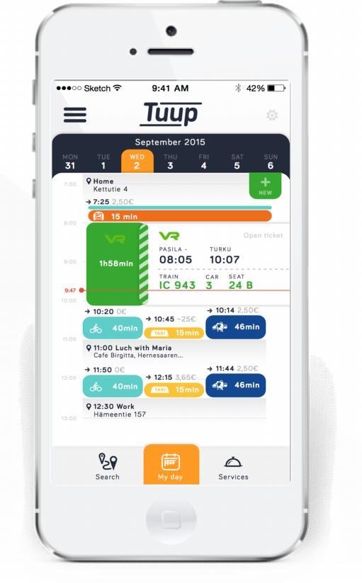 Tuupin avulla eri kulkutapojen ja palveluiden yhdistäminen päivän