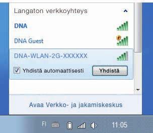 Windows Vista tai Windows 7 Windows 7 - ja Vista tietokoneessa klikkaa WLAN-verkon kuuluvuuspalkkeja Windowsin oikeasta alakulmasta.