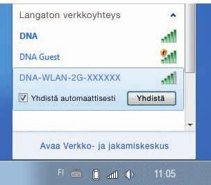 Windows Vista tai Windows 7 Windows 7 - ja Vista tietokoneessa klikkaa WLAN-verkon kuuluvuuspalkkeja Windowsin oikeasta alakulmasta.