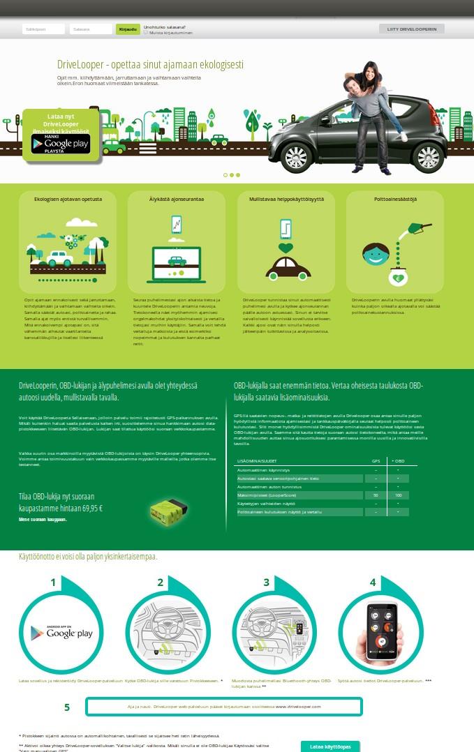 Web käyttöliittymä Drivelooper -palvelussa web -käyttöliittymä on keskeisessä roolissa. Palvelu löytyy osoitteesta www.drivelooper.com.